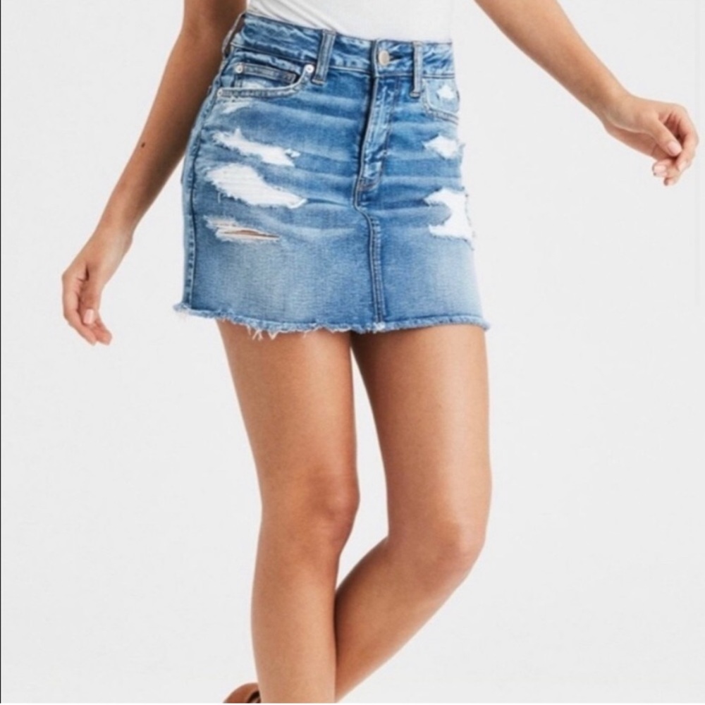 American Eagle Next Level Stretch X Distressed Denim Jean Skirt Size 14